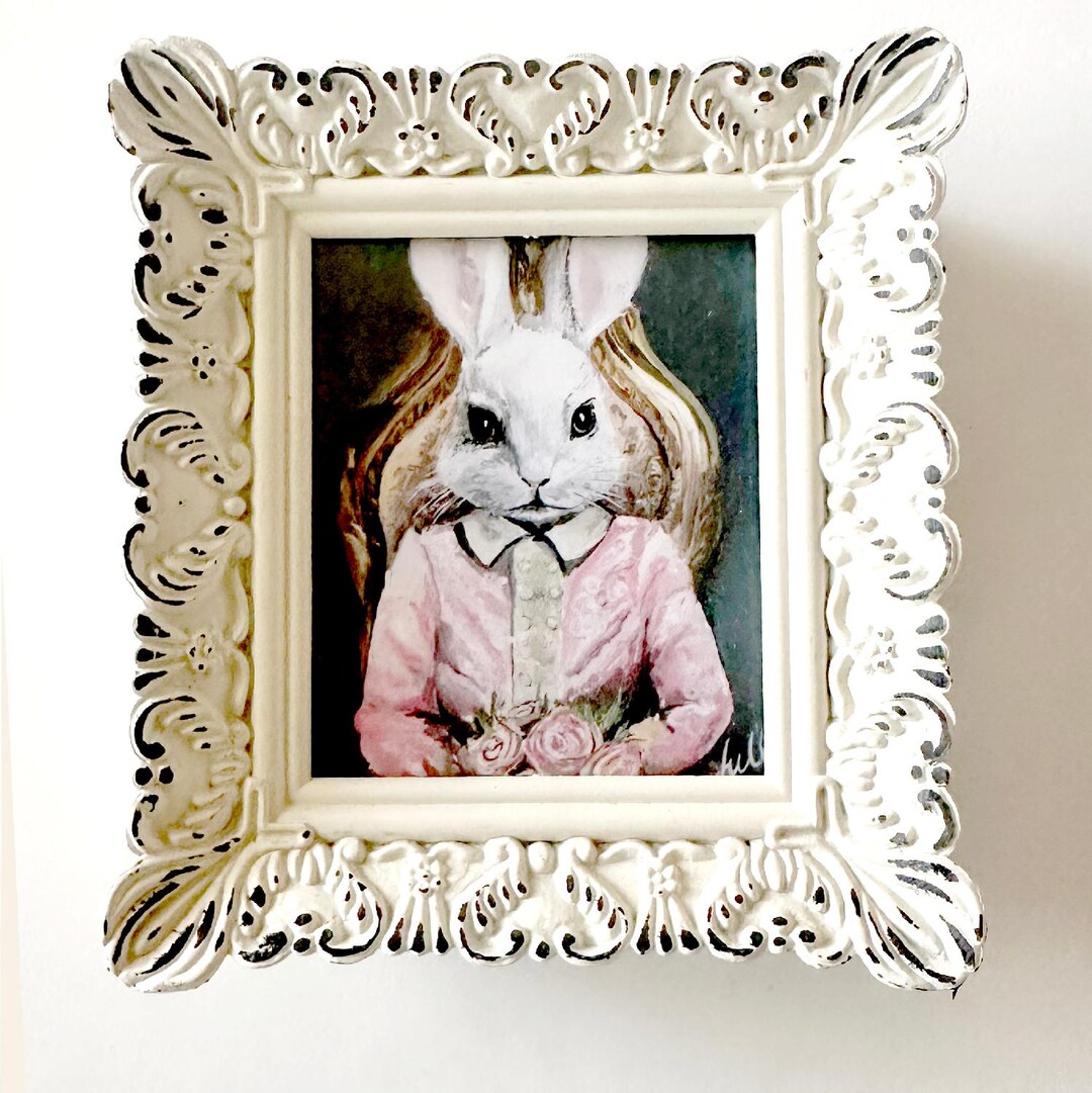 Mini Framed Rabbit Print: Victorian Style Nursery Decor (4x4.5in) - Etsy