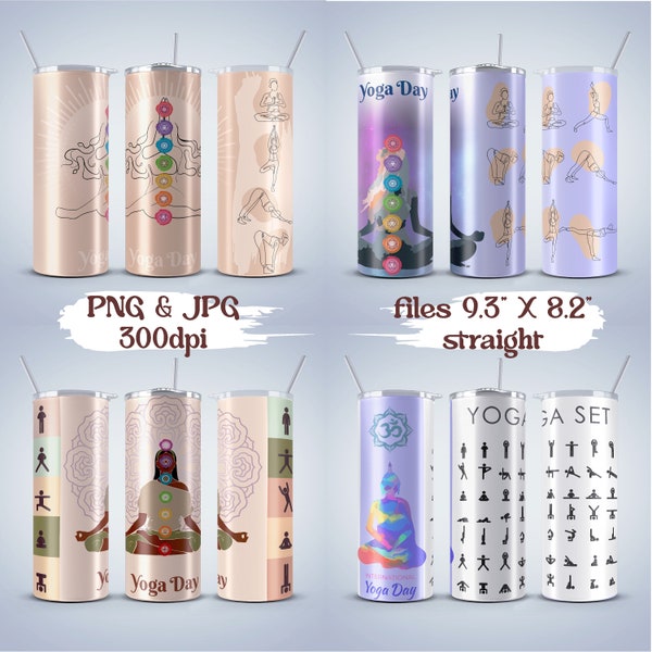 Yoga 4 pcs set Seven Chakras Tumbler Png, 20oz Skinny Tumbler Sublimation 4 Designs, Straight Digital Download, Yoga Motivational Wrap 4 pcs