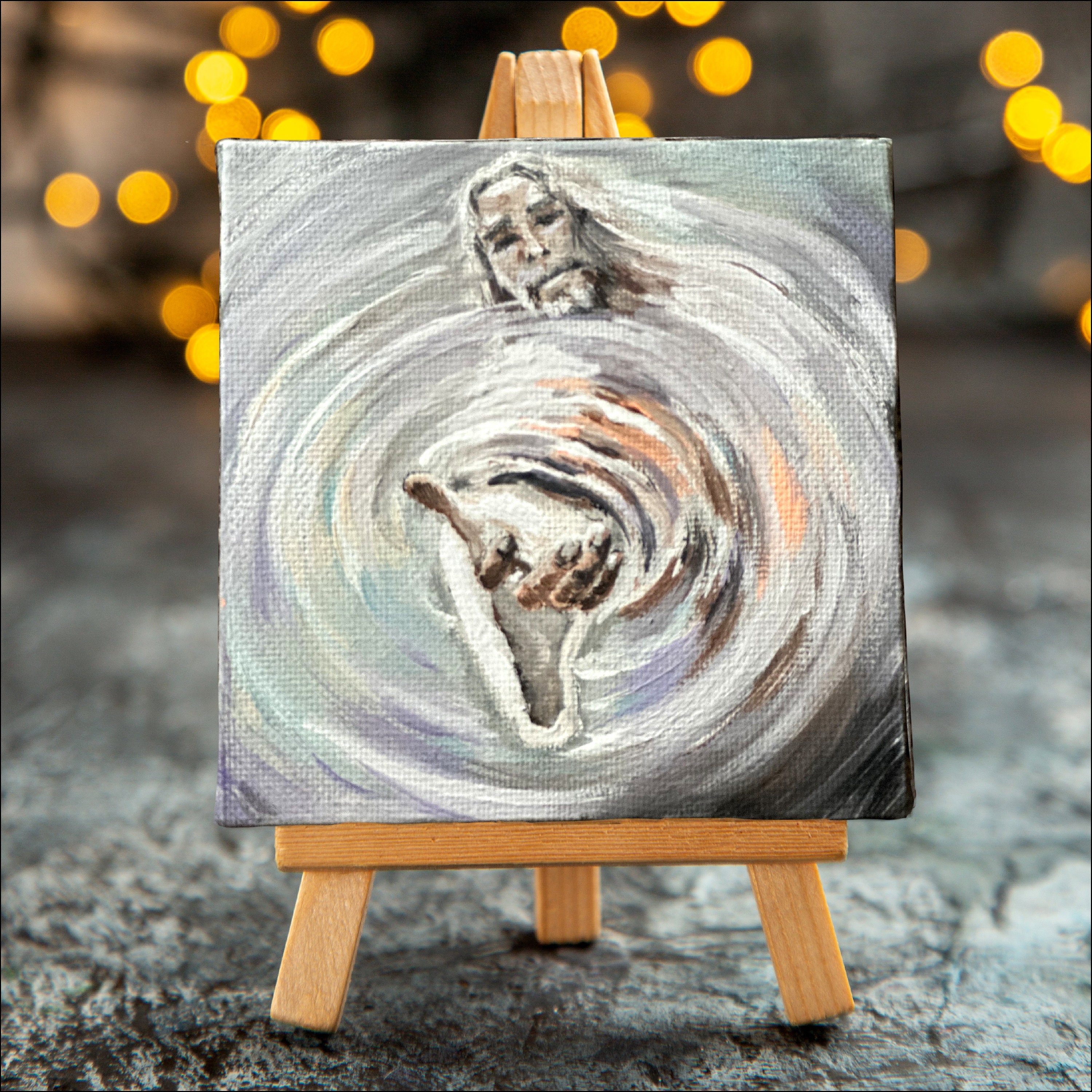 4x4 inch desktop brain canvas painting with easel — Right Hemisphere Designs