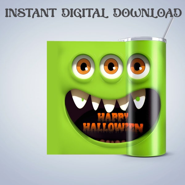 Monster Halloween Tumbler Wrap Png, Straight and Tapered Wrap, 20oz Skinny Tumbler Sublimation Designs Tumbler PNG File Digital Download