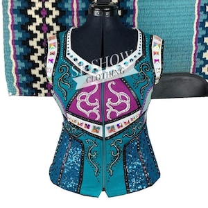 Combo Show Vest Green Base and Show Pad for women for Horse Ridding Handmade streched fabric horsemanship Horsemanship