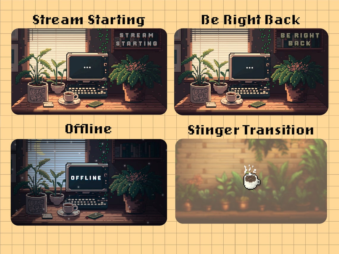 Animated Stream Overlay Package for Twitch, Cozy Lofi Pixel Art ...