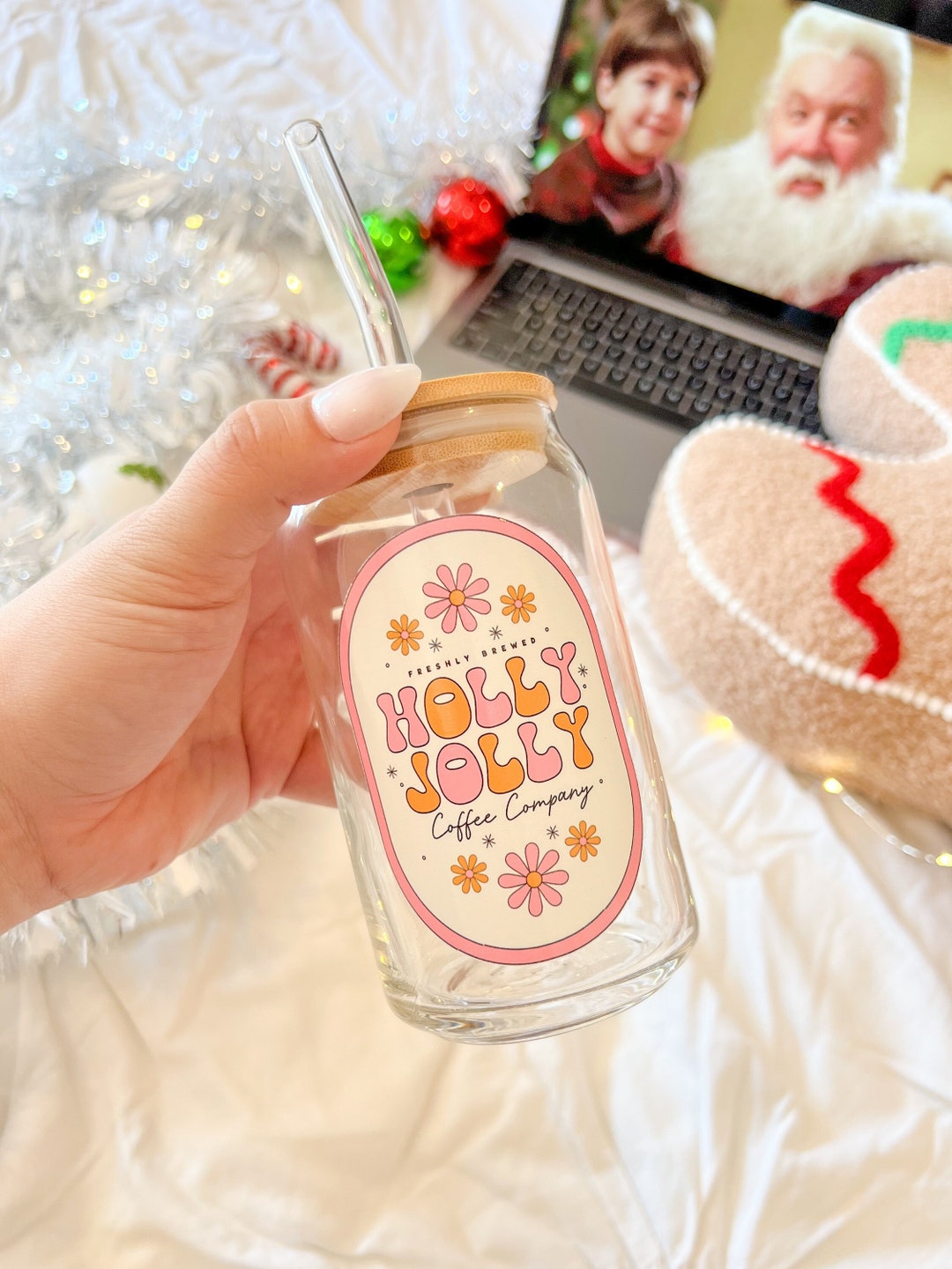 Holly Jolly Coffee Company Iced Coffee Glass Modern Coffee Etsy