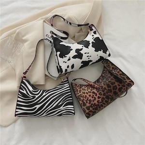 Animal Print Shoulder Bag | Cow, Zebra, Leopard PU Purse – Vintage Y2K Style Underarm Bag