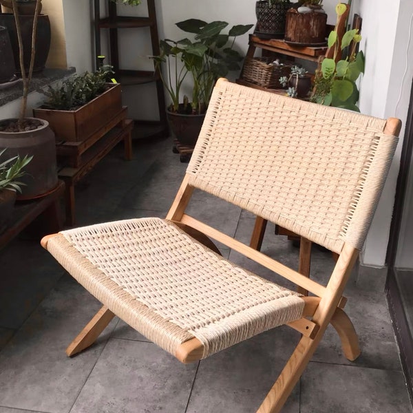 Solid Wood Woven Chair/ Balcony Folding Chair/ Leisure Chair (Ottoman Available)