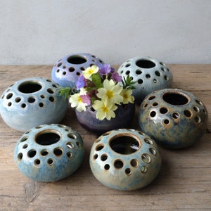 Handmade Ceramic Posey Pot, Small Flower Bud Vase, Flower Frog by Quince Tree Studio