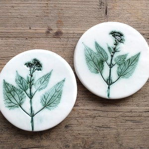 Handmade Ceramic Coasters, Wild Flowers and Leaves, Botanical by Quince Tree Studio