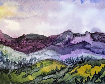 Carte de voeux de montagnes | Carte postale recto A6 | impression aquarelle