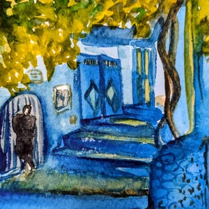 Carte de voeux de ville bleue | Carte postale recto A6 | impression aquarelle