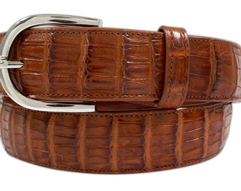 Genuine Handmade Cognac Alligator Leather Belt (Made in U.S.A)