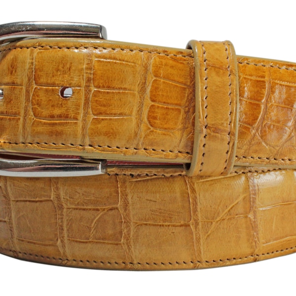 Genuine Handmade Saddle Tan Alligator Leather Belt (Made in U.S.A)