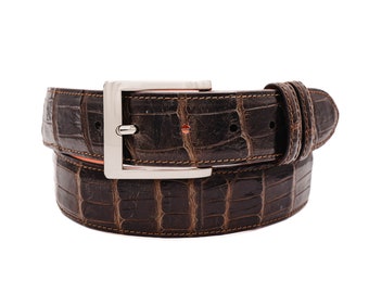 Handmade Genuine AAA ULTRA Brown American Alligator Leather Belt (Made in U.S.A)