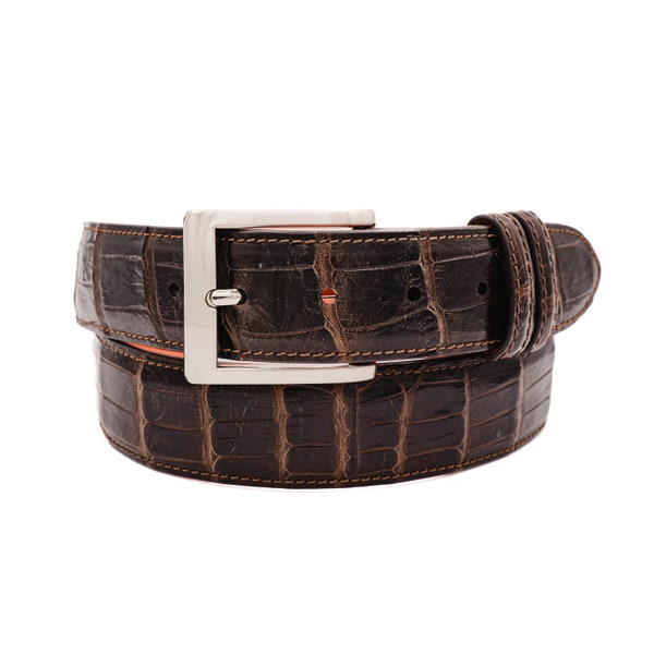 Handmade Genuine AAA ULTRA Brown American Alligator Leather Belt (Made in U.S.A)