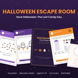 Halloween Escape Room for Kids, 9 Puzzles, Decoder Wheel, Printable Party Game (PDF)