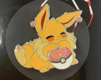 Brown cat w/heart ball Enamel Pin