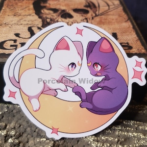 Moon Cat black and white stickers