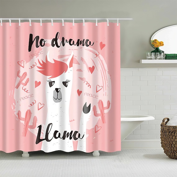 Cute White Alpaca Shower Curtain Print Bathroom Cute White Alpaca Shower Curtain Print, Animal Print Shower Curtain Hooks