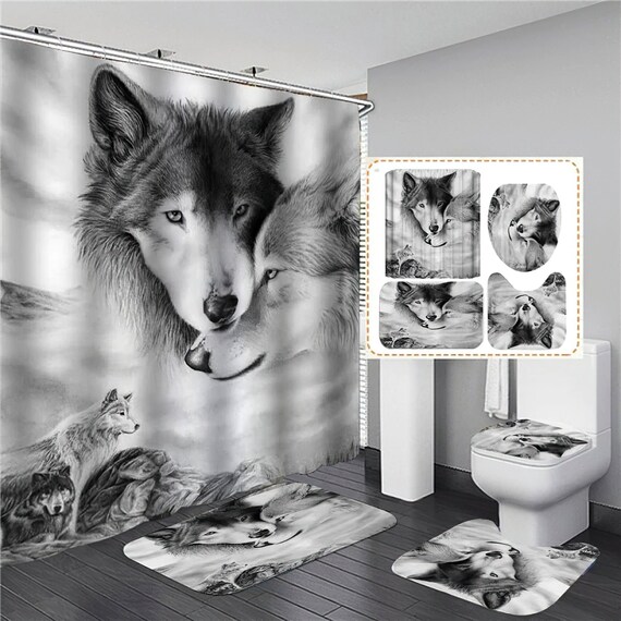 Multiple Designs Wolves Shower Curtain Set Wolf Themed Etsy