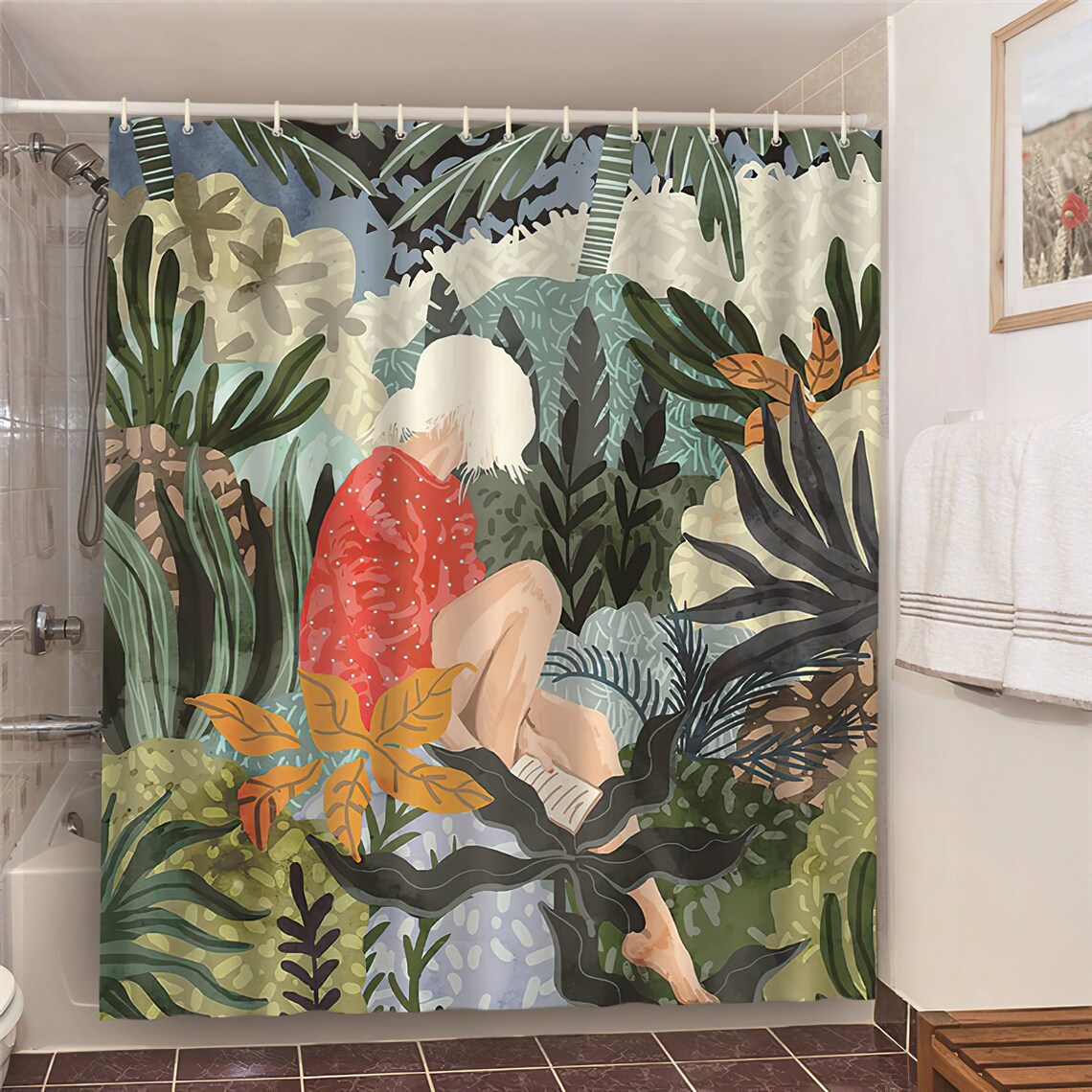 Girl in the Jungle Shower Curtain Waterproof Shower Curtain Etsy