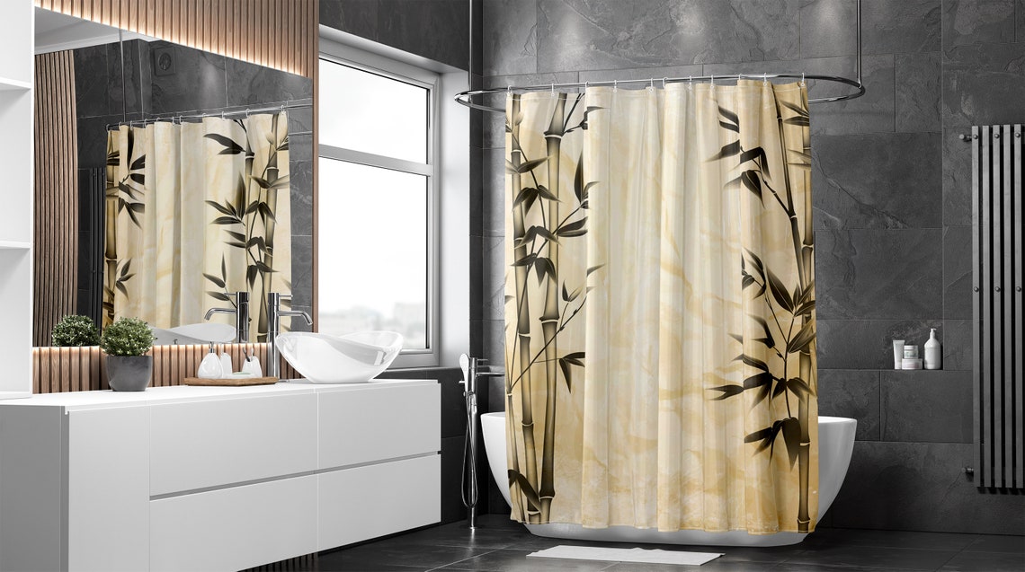 Green bamboo pattern shower curtain for bath decor meditation Etsy
