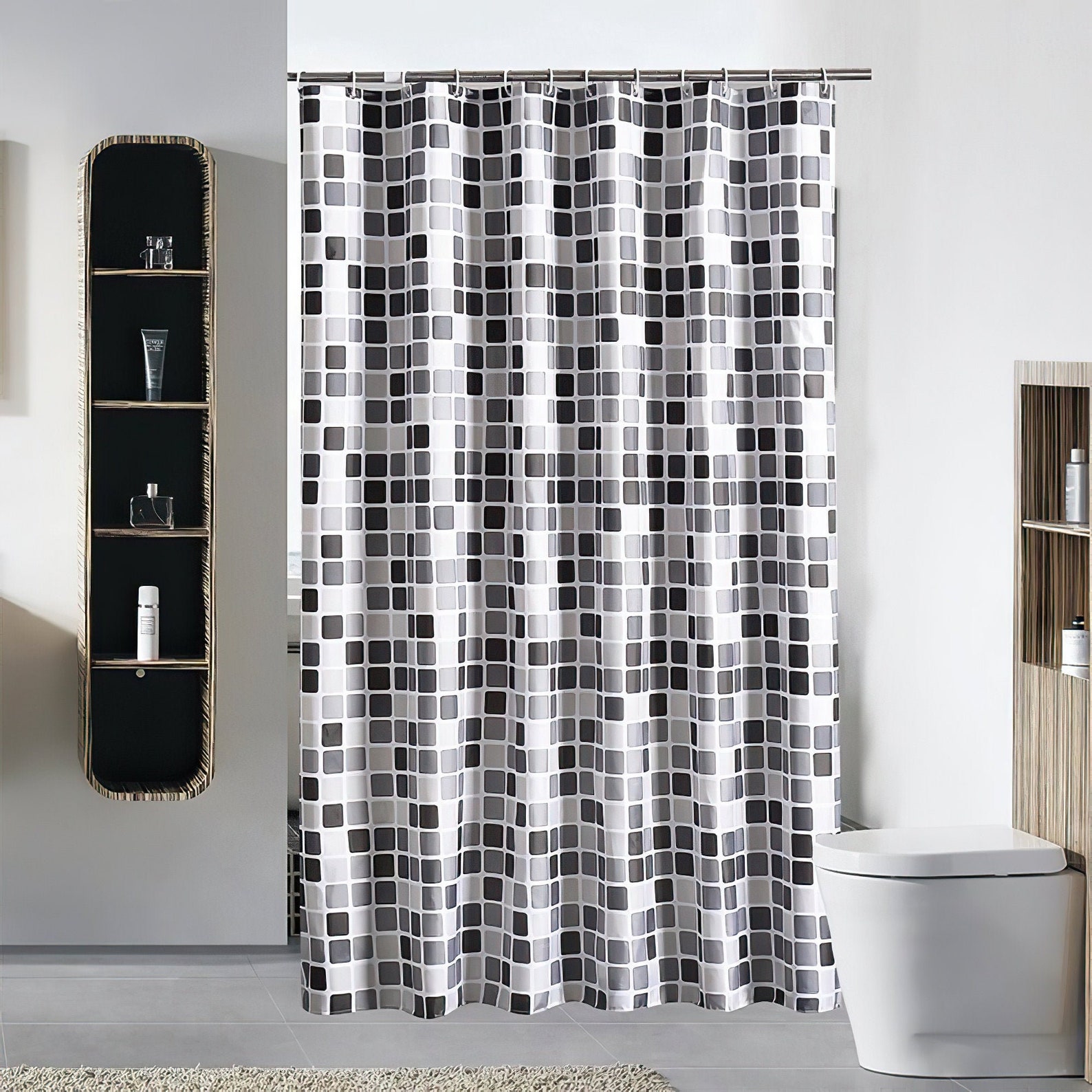 Black and white checkered shower curtain modern shower Etsy