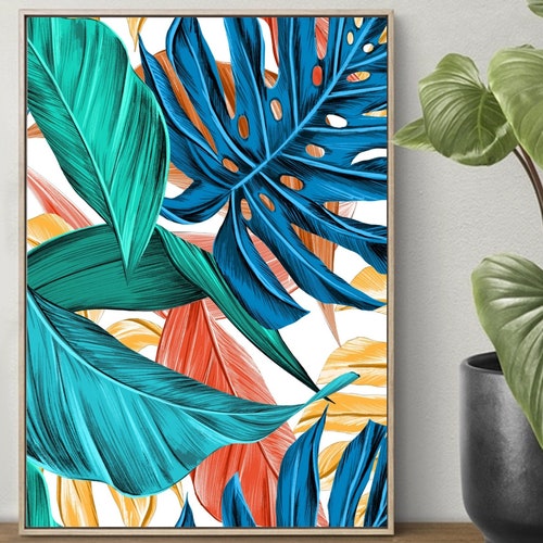 Green and Yellow Wall Art Tropical Leaves Green and Yellow Etsy