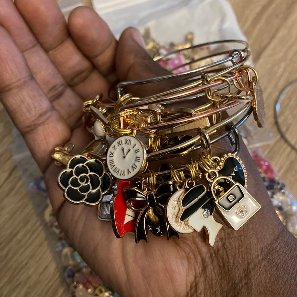 Gold Charm Bangle Etsy