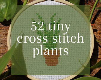 52 Tiny Cross Stitch Flower Pots , Mini Cross Stitch Plants , Small Easy Succulent Embrodiery Pattern , Kids Simple Cross Stitch