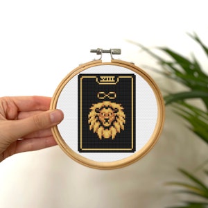 Sterkte kleine kruissteek tarotkaart, mini gouden tarotkaartsteek, klein eenvoudig steekpatroon, gouden tarotkaartpatroon