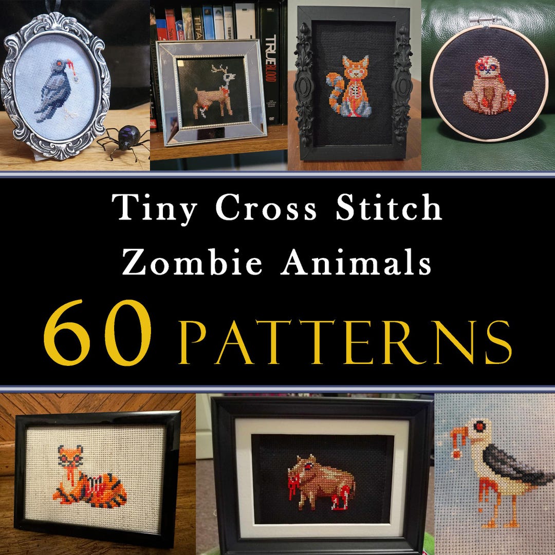 Zombie Pattern Stitch 60 Tiny Cross Stitch Halloween Zombie Animals Set , Mini Cross Stitch ...