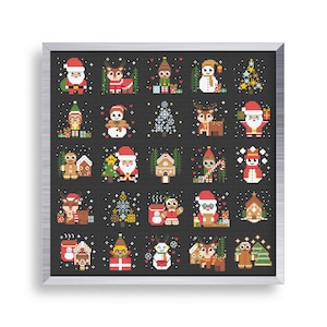 25 Christmas Cross Stitch Mini Ornaments Pattern Set , Tiny Cross Stitch Santa , Snowman Stitch Pattern , Christmas Tree Cross Stitch Tag