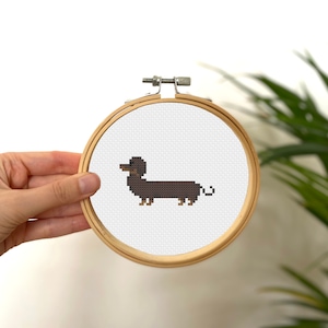 Kleine kruissteek teckel, mini kruissteek hond, klein gemakkelijk dier huisdier borduurpatroon, eenvoudig kruissteek kinderpatroon PDF