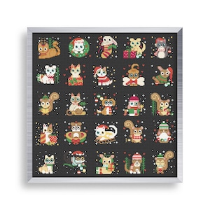 25 Christmas Cross Stitch Mini Animals Pattern Set , Tiny Cross Stitch Cats , Small Ornament Squirrel Stitch Pattern , Dog Cross Stitch Tag