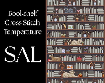 Bookshelf Temperature SAL PDF , Colorful Stitch Along Cross Stitch , Books Cross Stitch For Beginners Chart
