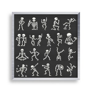 20 Funny Tiny Cross Stitch Skeleton Set , Mini Cross Stitch Halloween Mega Bundle , Small Easy Skull Stitch Pattern , Goth Cross Stitch