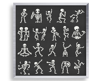 20 roliga små korsstygnsskelettset, minikorsstygn Halloween megapaket, små enkla dödskallemönster, gotiskt korsstygn