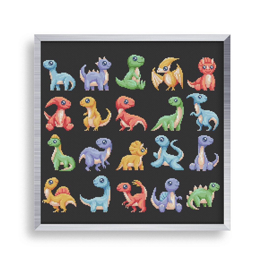 20 Baby Dinos Cross Stitch Mini Pattern Set , Tiny Cross Stitch ...