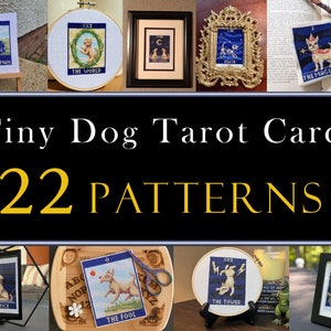 22 Tiny Cross Stitch Dog Tarot Card Set , Mini Funny Tarot Card Stitch Bundle , Small Easy The Tower Stitch Pattern , The Empress Emperor