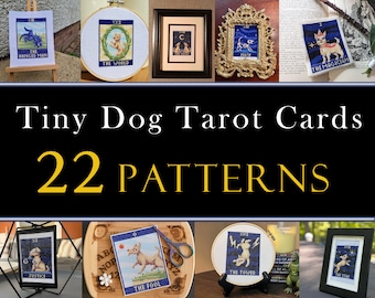 22 Tiny Cross Stitch Dog Tarot Card Set , Mini Funny Tarot Card Stitch Bundle , Small Easy The Tower Stitch Pattern , The Empress Emperor