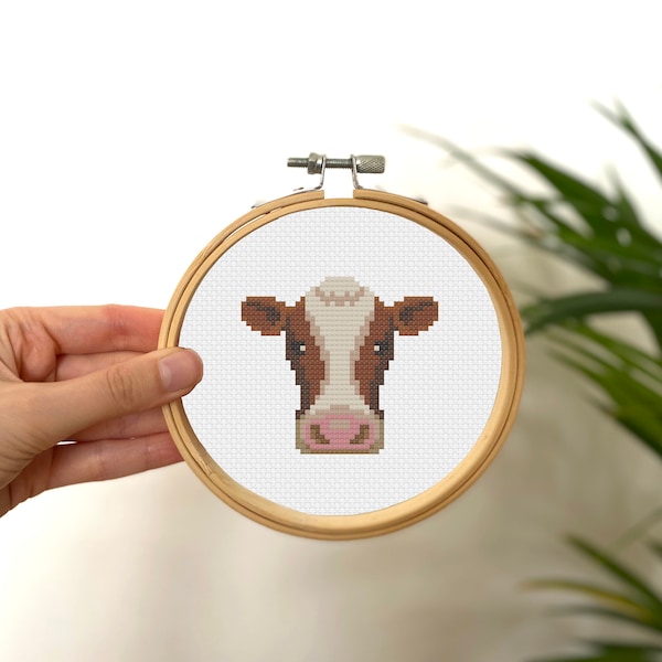 Tiny Cross Stitch Cow , Mini Cross Stitch Cow Face , Small Easy Animal X Stitch Pattern , Simple Cross Stitch Kids Digital Pattern PDF