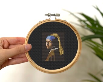 Girl with Pearl Earring Cross Stitch Pattern, Easy Mini Art (PDF Pattern)