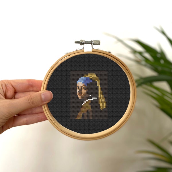 Girl With a Pearl Earring Tiny Cross Stitch Pattern , Mini Painting Cross Stitch , Small Easy Art Stitch Pattern , Johannes Vermeer