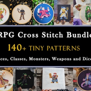 140 Plus Tiny RPG Cross Stitch Pattern Set , Mini Cross Stitch Races , Small Easy Game Stitch Pattern , DND Dices Cross Stitch