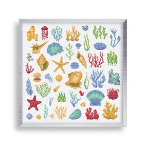 47 Tiny Cross Stitch Seashells , Mini Cross Stitch Corals, Small Easy Ocean Animals Embrodiery Pattern , Simple Cross Stitch Pearl