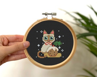 Weihnachten Katze Kreuzstich Mini Muster, kleine Kreuzstich Katze, kleines Plätzchen Ornament Stichmuster, einfaches Tier Kreuzstich Tag