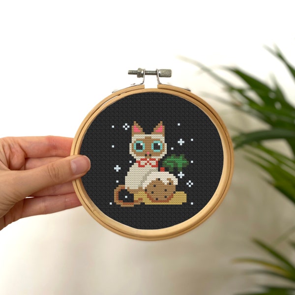 Christmas Cat Cross Stitch Mini Pattern , Tiny Cross Stitch Cat, Small Cookie Ornament Stitch Pattern , Simple Animal Cross Stitch Tag