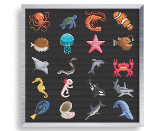 Mini Sea Animals Cross Stitch Pattern Set (PDF)