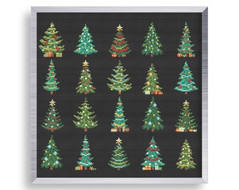 20 Tiny Cross Stitch Christmas Trees Set , Mini Star Cross Stitch Ornaments , Small Easy Sampler , Simple Cross Stitch Gift