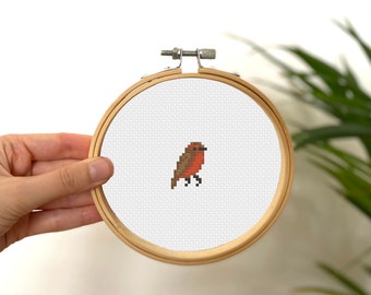 Tiny Cross Stitch Red Bird , Mini Cross Stitch Bird , Small Easy Animals Embrodiery Pattern , Simple Cross Stitch Kids Pattern PDF