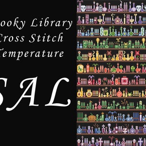 Magic Potions Spooky Temperature SAL , Gothic Skull Fantasy Stitch Along , Chemistry Lab Tube , Cross Stitch For Beginners Chart